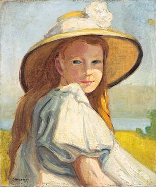 Edouard Morerod, peintre: Fillette au chapeau, huile sur toile, 1907.