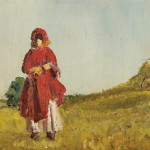 Edouard Morerod, peintre: Jeune moujik dans le paysage, huile sur carton, 1901.