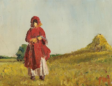Edouard Morerod, peintre: Jeune moujik dans le paysage, huile sur carton, 1901.