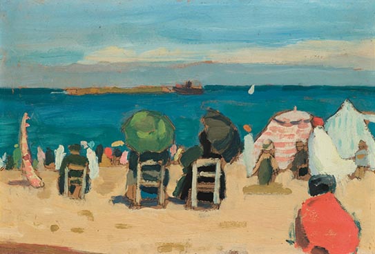 Edouard Morerod, peintre: Bord de mer, St-Jean-de-Luze, huile sur carton, 1918.