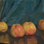Edouard Morerod, peintre: nature morte aux pommes, huile sur carton.