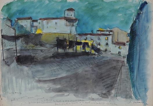 Edouard Morerod, peintre: Guadix, étude de nuit, dessin aquarellé.