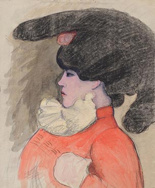 Edouard Morerod, peintre: Jeune femme à la coiffe, pastel, fusain et rehauts de gouache