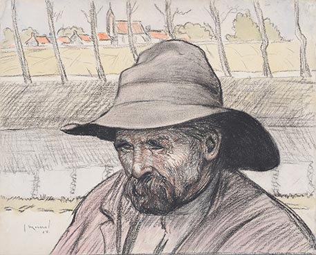 Edouard Morerod, peintre: Paysan breton, dessin aquarellé, 1904.